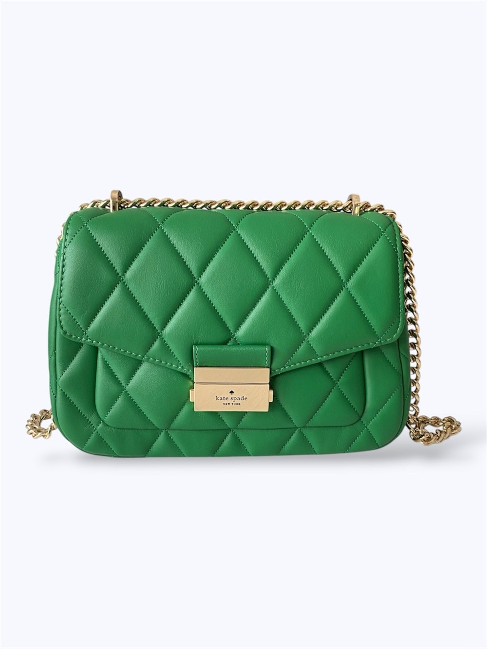 Kate Spade Carey Smooth Leather Quilted Small Flap Shoulder Bag, Green